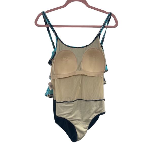 Ceeb One Piece Paisley Ruffled Modest Bathing Suit Sz 12 Slimming Built in Bra - Picture 6 of 9